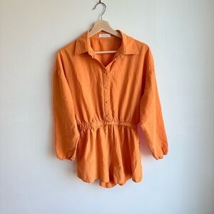12th tribe orange long sleeve cotton romper size small